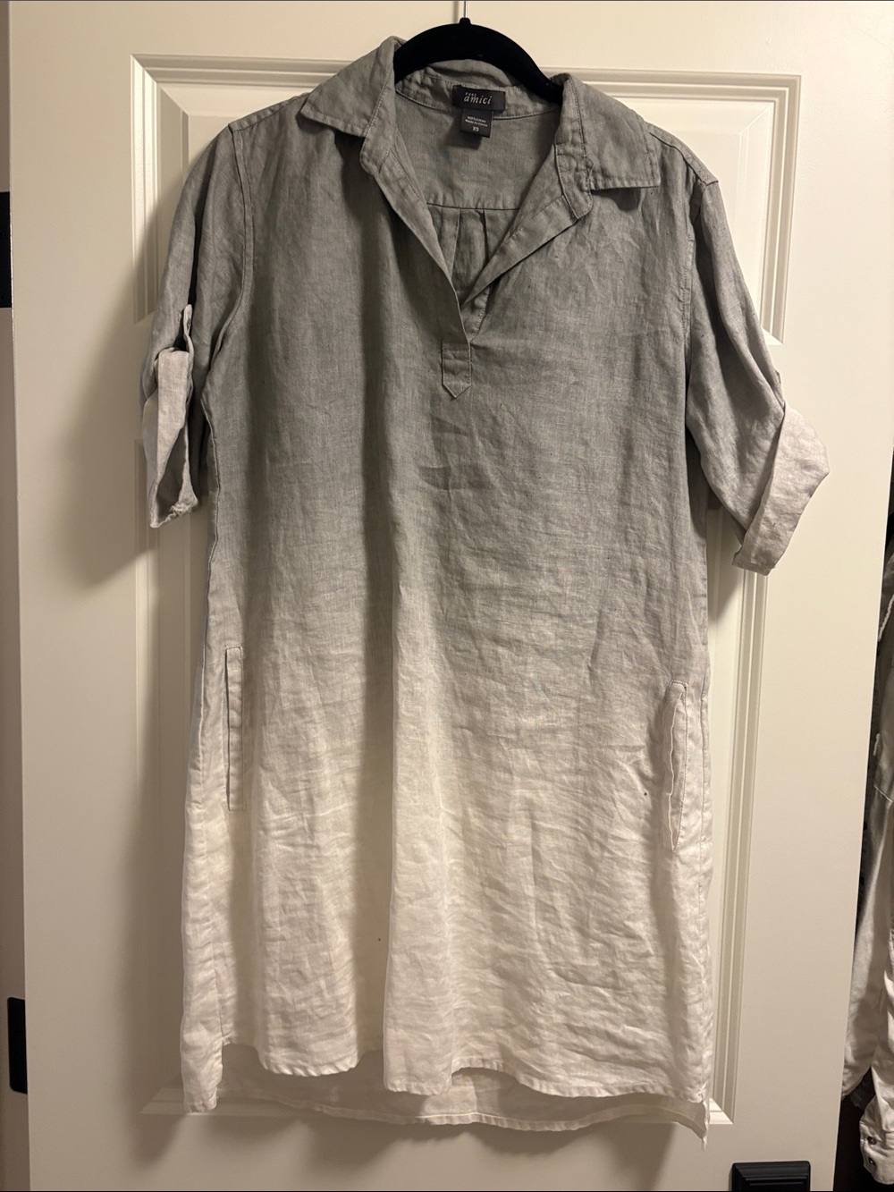 Pure Amici Linen Mini Shirt Dress in Light Gray